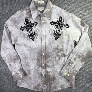 Eighty Eight Shirt Men XL Gray Tie Dye Cross Skate Y2K Distressed Grunge Wings